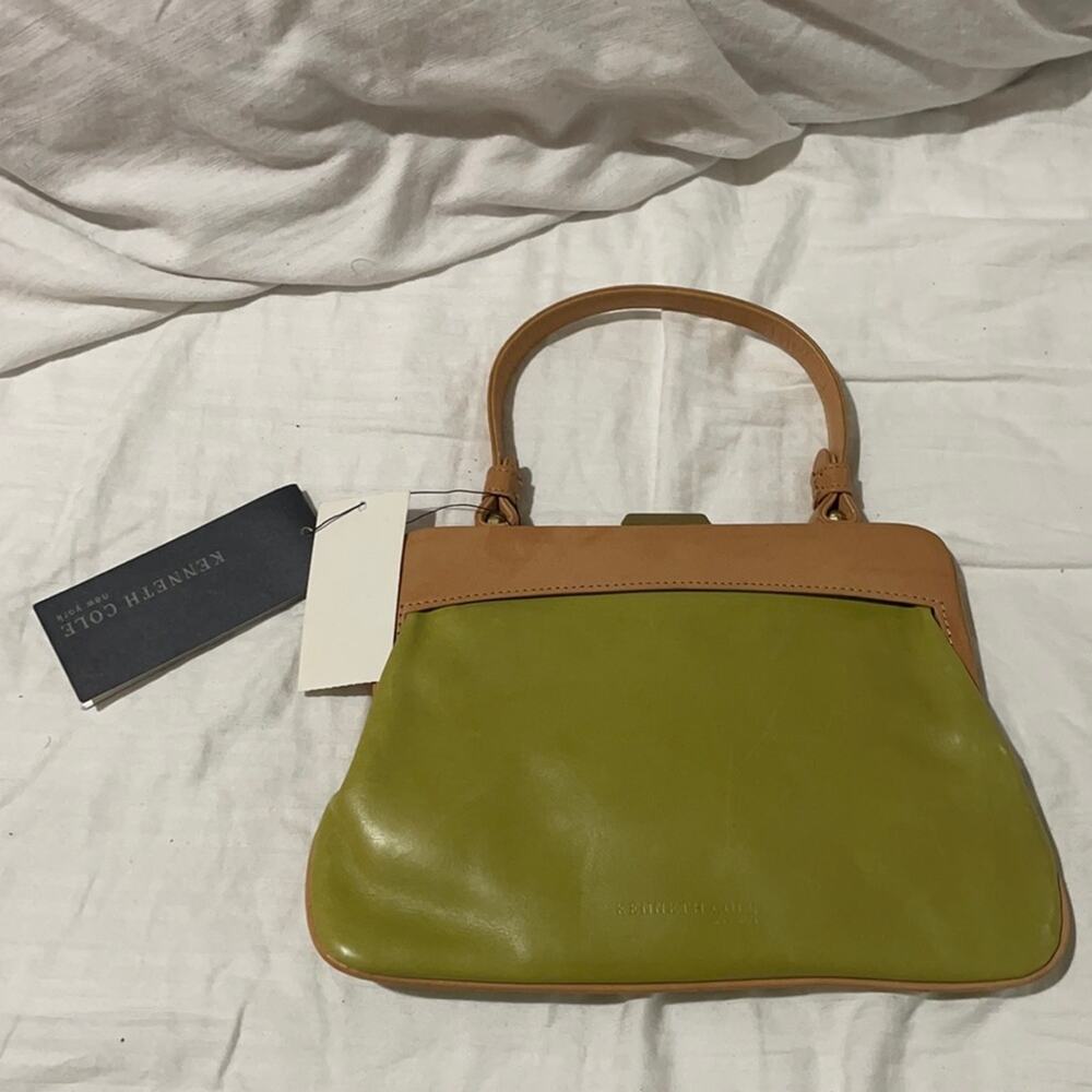 Kenneth Cole lime green and tan leather small handbag purse NWT vintage
